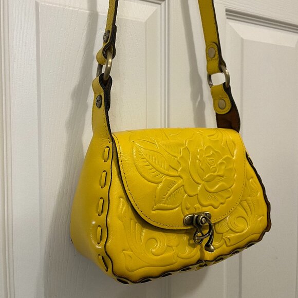 Patricia Nash Yellow *Micaela* Shoulder Bag | Rose-Tooled Leather | EUC - Picture 5 of 12